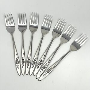 Vintage Oneida Community ROSE SHADOW Stainless Salad Forks 6.75" Set Of 7
